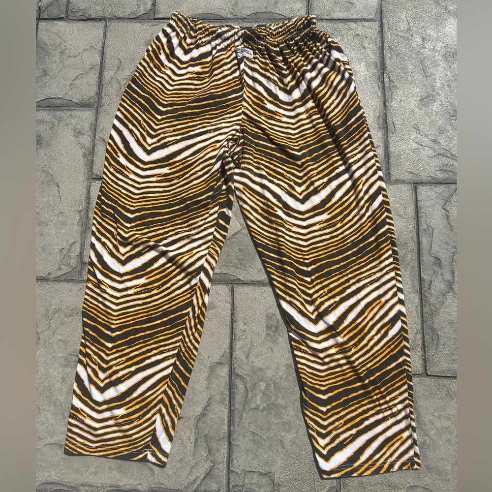 Vintage 90s Zubaz Zebra Print Pull On Pants Black Gold Pittsburgh Steelers XL